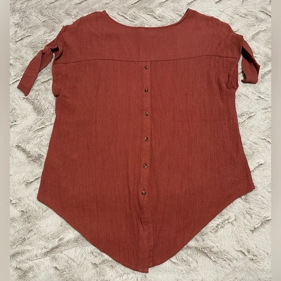 Perch by Blu Pepper Rust Blouse with Back Buttons and Tie Sleeves - Picture 8 of 10